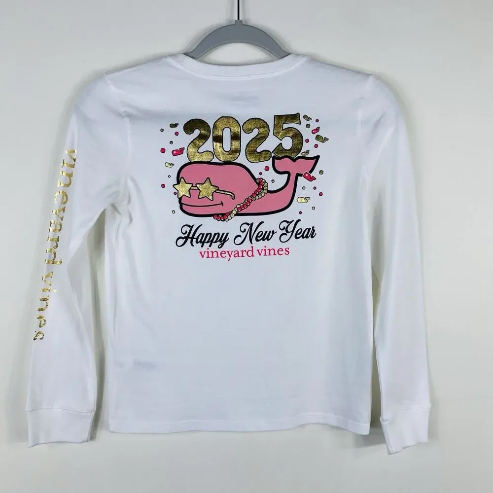 Vineyard Vines T-Shirt Girls Small 8 10 New Years Eve 2025 Whale Long Sleeve